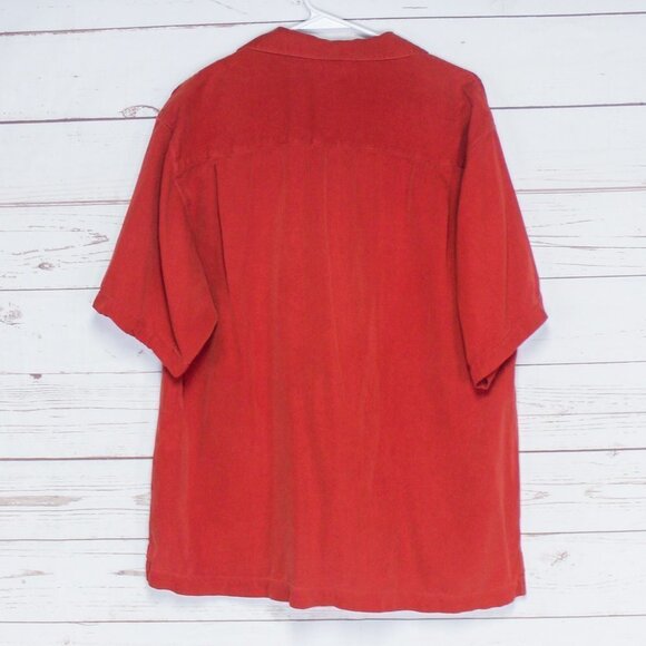 Tommy Bahama Casual Button Down 100% Silk Shirt Large Red Orange Short Sleeve - Picture 7 of 7
